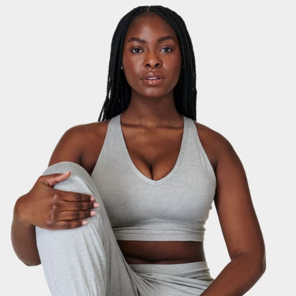 Sweaty Betty Gaia Yoga Bra, Size S, in Light Grey Marl
